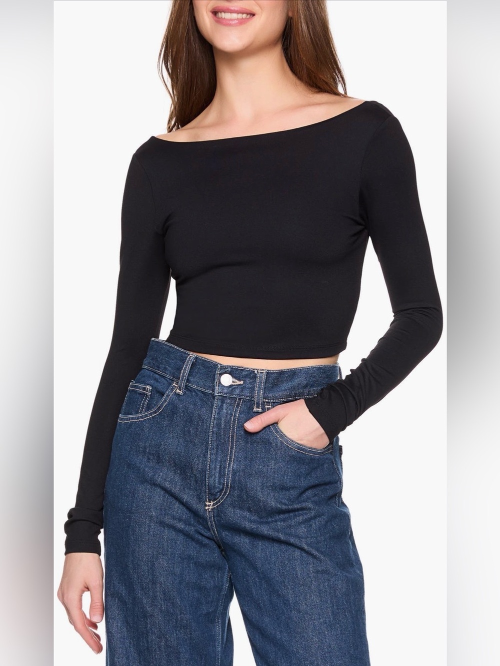 Susana Monaco Long Sleeve Black Scoop Back Crop Top S NWT